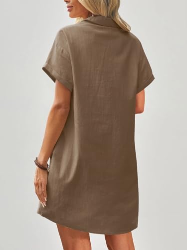 Image of Zeagoo Womens Cotton Shirt Dress Summer Casual Short Sleeve Button Down Beach Cover Up Shirts with Pockets