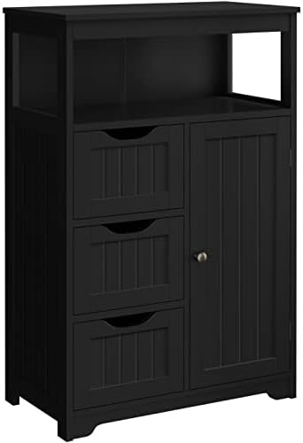 Yaheetech Bathroom Floor Cabinet, Free Standing Wooden Storage Organizer Multiple Tiers Storage Cabinet for Living Room, Black
