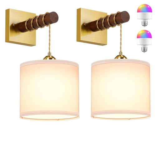 Image of Rechargeable Battery Operated Wall Sconce Set of Two, 8000mAh Wireless Wall Sconces with RGB 15 Colors & Remote Control, Dimmable Wall Lamps for Living Room Bedroom, Gold