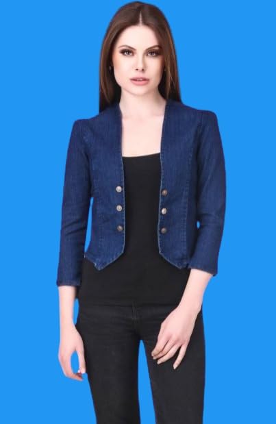 Image of Ootpatang Women's Denim Jacket, Blue, Button Front, Cropped Style