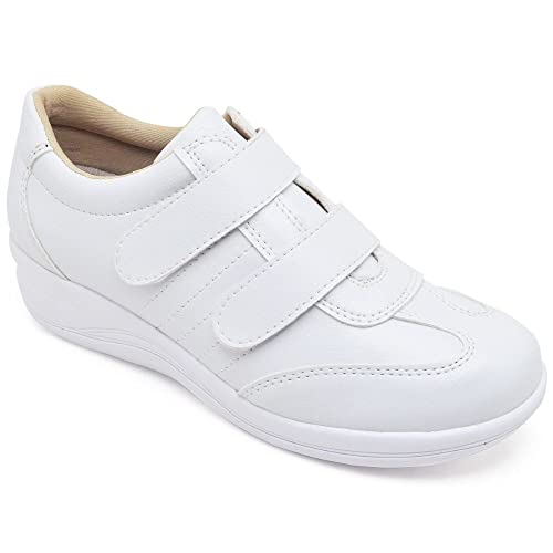 Sapato Ortopédico Feminino Anti Stress Conforto Tênis Mocassim Velcro Macio Confortável (36, Branco)