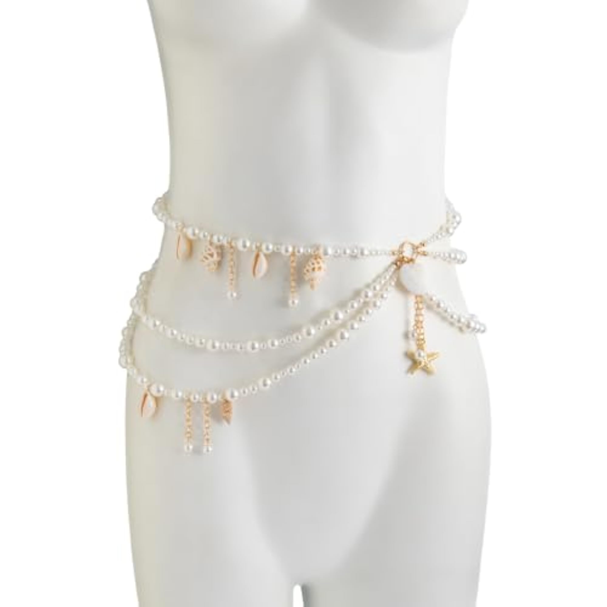 Women's Multi-layered Pearl Shell Conch Pendant Waist Chain, Beach Festival
