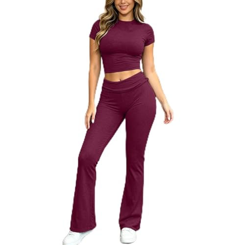 Generico Completo Sportivo Donna - Casual Two Piece Jogger with Round Neck T Shirt and Flared Pant for Workout Leisure Elegante Running Abbigliamento Donne Tuta Estiva Set Palestra Completa Pigiama