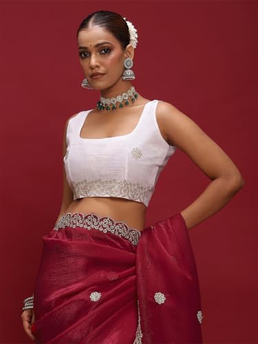 Image of AKHILAM Women's Tissue Embellished Saree With Unstitched Blouse Piece (RANI4701 RN Parent)