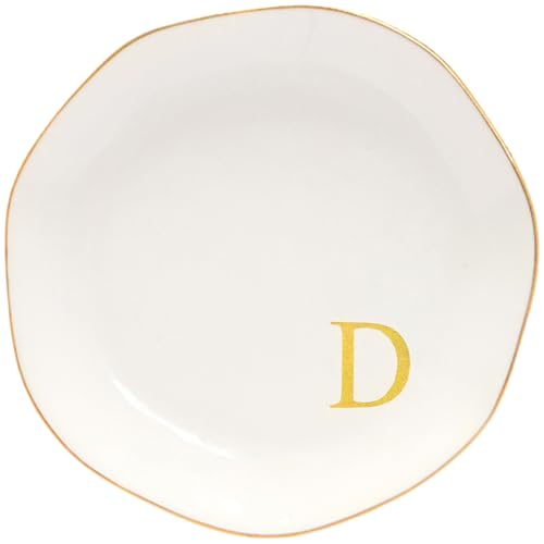 Image of Ceramic Jewelry Tray Initial Ring Dish Personalized D-Monogrammed Engagement Wedding Gifts, for Birthday Mother's Day Christmas for Women, Ceramic White 4.75 inch (D)