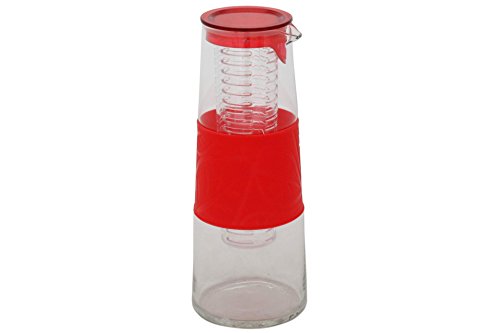 GDWorld Glaskaraffe mit Fruchteinsatz rot Deckel 1 Liter Glas Karaff