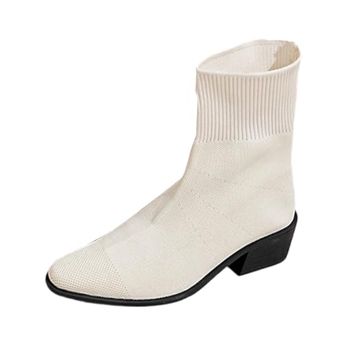 Bottes d'hiver femme beige 37 bottines tricot à talons épais tendance