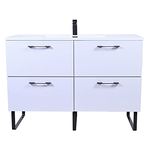 Madison Home Products Free Standing Single Bathroom Vanity With Soft Closing Drawers Includes A Acrylic Vanity Sink Top By Gravita Designs (White High Gloss, 48") #TOP5