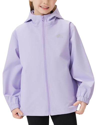 IOFLIGGA Kids Rain Jacket Lightweight Waterproof Rain Coats Outerwear with Hood for Boys Girls Size 4-15 (US Age 7 Years 8 Years Purple)