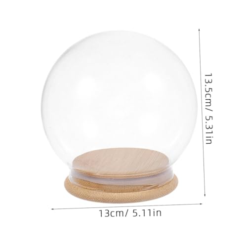 Cúpula de cristal de 13 cm con base de bambú natural para flores 3
