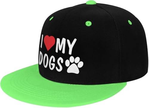 I Love My Dog Paw Flat Brim Hat Kids Fashion Hip Hop Style Contrast Color Snapback Hat Red