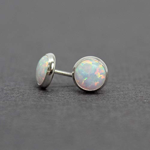 6Mm Opal Stud Earrings For Women And Girls, Round Bezel 925 Sterling Silver (Created-Opal) #TOP5