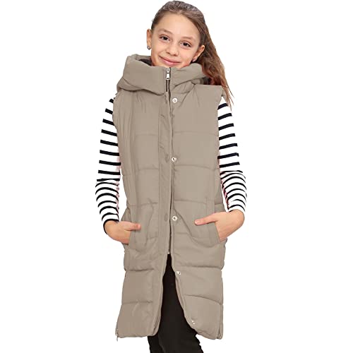 Gilet long matelassé noir pour le trajet d'école des filles avec un grand capuchon chaud