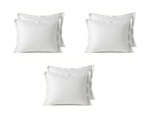 Image of RD TREND 210 TC Super Soft Satin Striped Pillow Covers Set of 6 (3 Pairs) | 18x28 Inches | Luxury White Pillow Covers for Home, Hotel & Guest House