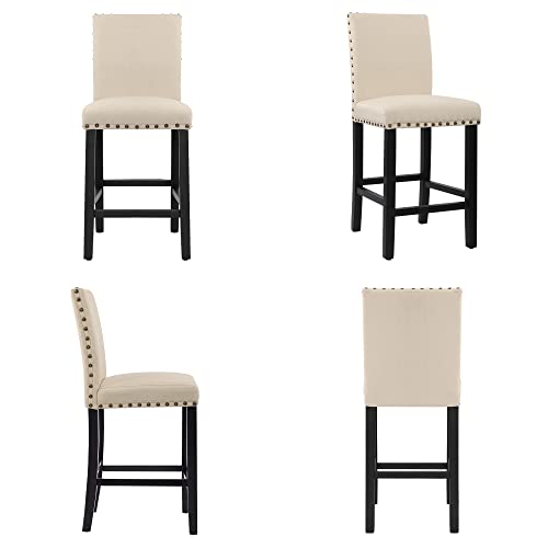 Dagonhil Modern 24 Inch Nail Head Counter Height Bar Stools With Black Wood Legs,Upholstered Bar Chair For Kitchen, Nailed Trim, Beige, Set Of 2 #TOP5