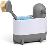 Kitchen Countertop Liquid Hand, Dish Soap Holder Pump. Dishwashing Dispenser with Organizer Compartment. Rust Free. Holds and Stores Sponges, Scrubbers and Brushes. EXCL SCRUBERS. (Mouse Grey)