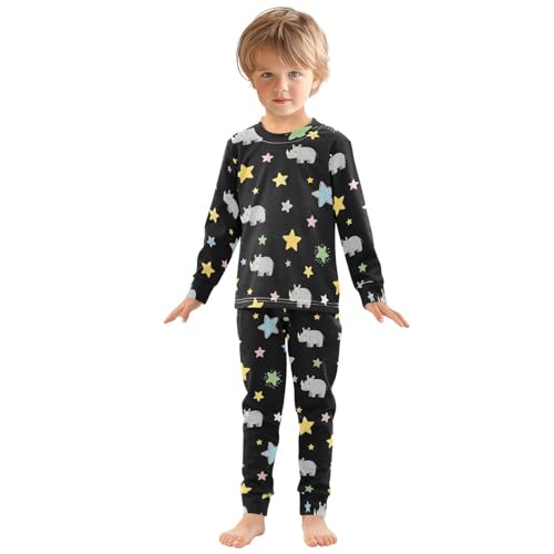 Pajama Sets Long Sleeve Rhinoceros Among Colorful Stars Pattern Soft Comfy Sleepwear 2 Piece PJS 3-8T2