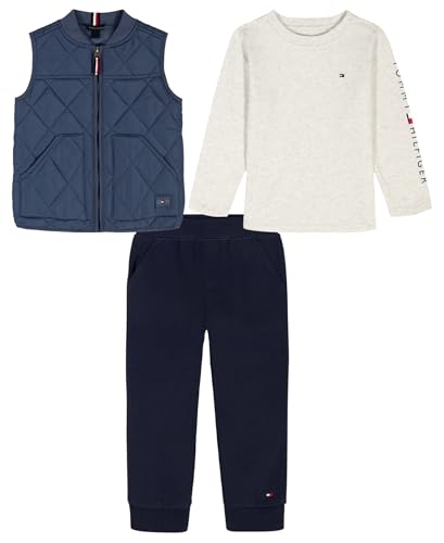 Image of Tommy Hilfiger Baby Boys' 3-piece Set, Vest, Knit T-shirt, Jogger Sweatpant