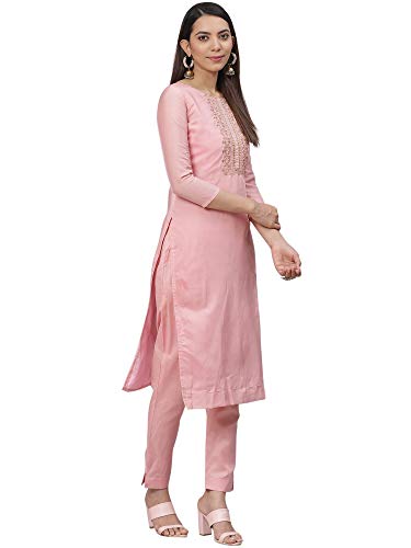 Image of AKHILAM Women's Chanderi Cotton Embroidered Unstitched Salwar Suit Material (Red 32DMK80 M Parent)
