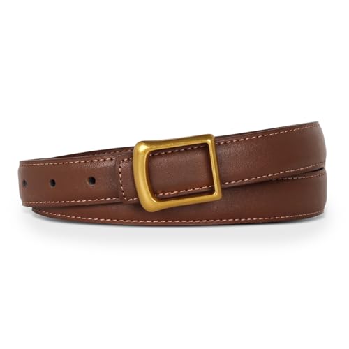 Image of Women's Fashion Classic Metal Buckle Leather Belt with Jeans Dress