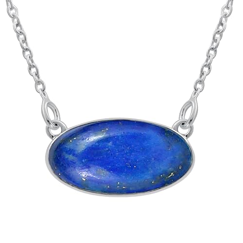 TISHAVI Natural Lapis Lazuli Sterling Silver Plated Chain Necklace for Women, September Birthstone Vintage Style Jewelry, Women's Day Gift for Mom Wife Sister