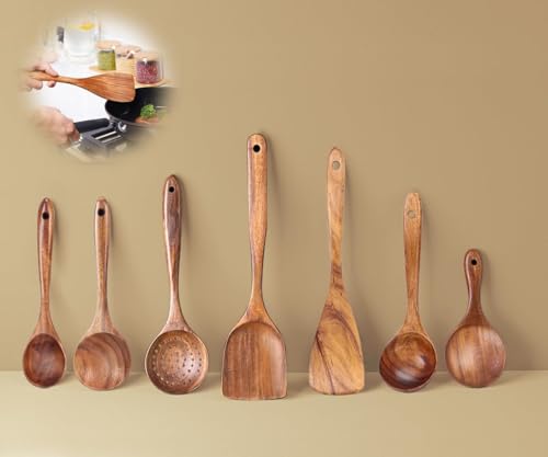 7 Peças de Colher de Pau, Utensilios para Cozinha, Colher de Made...