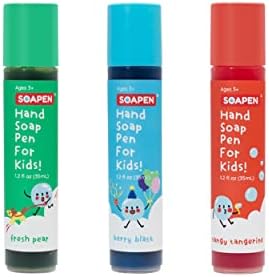 SOAPEN Kids' Roll-On Hand Soap | As Seen on Shark Tank | Fun, Colorful Soap Pen | Encourages Proper Handwashing (3-Pack: Fresh Pear/Berry Blast/Tangy Tangerine)