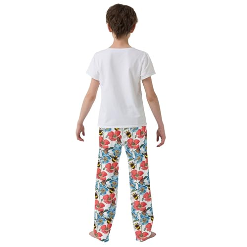 Bee Butterfly Flower Boys Long Pants Soft Trousers Elastic Waist Kids Lounge Bottoms with Pockets S-XL3