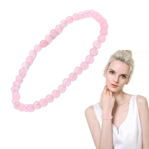 GNALIA 1 Pulsera Cuarzo Rosa 19Cm, Piedras Naturales 4-5Mm, Joya Elegante Y...