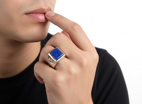 Image of Choose Your Color Mens Bold Ring 925 Sterling Silver Gemstone Wedding Engagement Statement Ring Birthstone Solitaire Jewellery Ring Sizes 4, 5, 6, 7, 8, 9, 10, 11, 12, 13,