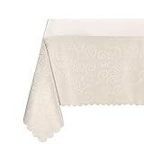 BEAUTEX Tischdecke Damast Ornamente - Bügelfreies Tischtuch - Fleckabweisende, Pflegeleichte Tischwäsche - Tafeltuch, Eckig 130x220 cm, Champagner