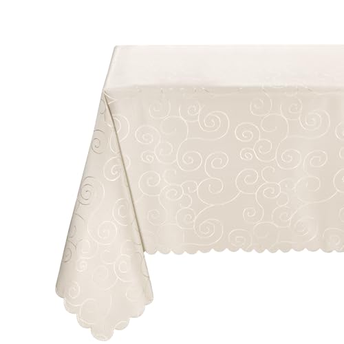 BEAUTEX Tischdecke Damast Ornamente - Bügelfreies Tischtuch - Fleckabweisende, Pflegeleichte Tischwäsche - Tafeltuch, Eckig 130x220 cm, Champagner