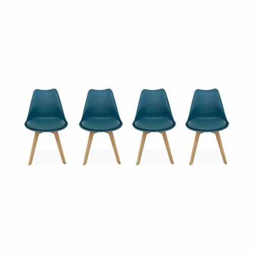 Alice's Home - Lot de 4 chaises scandinaves. Pieds Bois de hêtre. fauteuils 1 Place. Bleu Canard