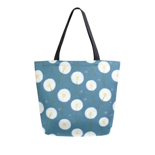 Extra Large Shoulder Tote Bag for Beach Travel Weekender Gym White Dandelion Flowers Pattern Reusable Grocery Canvas Shopping Bag