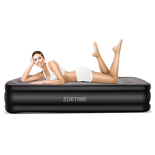 Zoetime Upgraded King Size Double Air Mattress Blow up Elevated Raised Airbed Inflatable Beds with Built-in Electric Pump Storage Bag and Repair Patches Included 213 x 182 x 50 cm, Grey