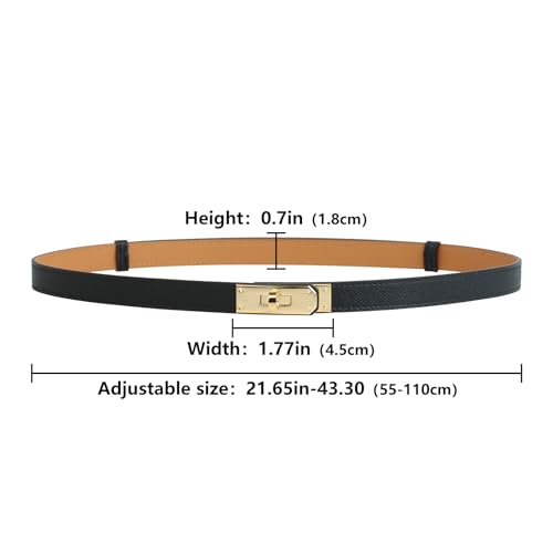 Women's Skinny Leather Belt - Adjustable Alloy Turn Lock, Solid Color - Ideal for Dresses, Jeans, and Coats3
