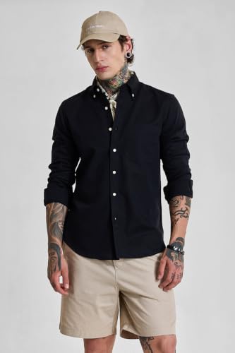Image of SNITCH Men Casual Shirt | Slim Fit Full Sleeve Button-Down Collar Solid Design | Premium Cotton Linen Blend & Breathable Fabric for Office, Semi-Formal & Everyday Wear