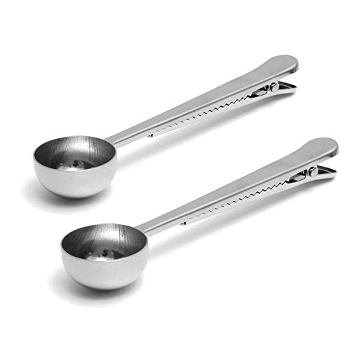 HornTide Cuchara de té de mango largo 2 en 1 con clip para bolsa de sellado de acero inoxidable, paquete de 2 Cover