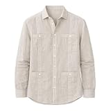 Blue coast yachting Camisa Guayabera de Lino para Hombre, Transpirable y Ligera