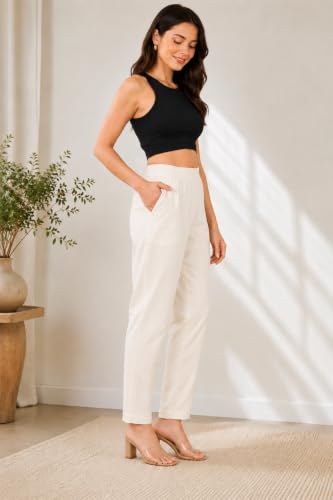 Image of DIGITAL SHOPEE Women Regular Fit Elastic Waist Full Length Cotton Formal Trouser for Casual Wear, Office Wear