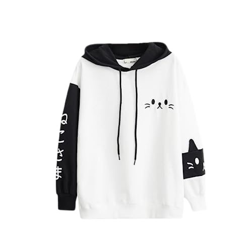 Moleobea Women Kawaii Meow Cat Ear Hoodie Japanese Black White