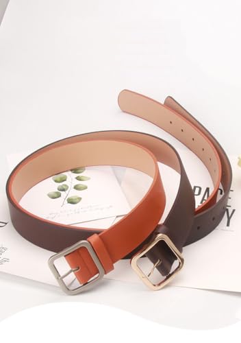 Leather Belt for Jean Women's Leather Belts with Silver Square Buckle Ladies Casual PU Leather Belt for Pants Dress3