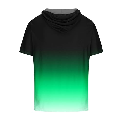 Muscularfit Mens Workout Shirts Loose Fit Short Sleeve Hoodies Casual Stylish Drawstring Gradient Color Loose Pullover Shirts