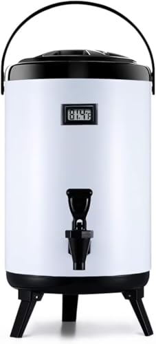 Image of WantJoin Stainless Steel Insulated Beverage Dispenser - Insulated Thermal Hot and Cold Beverage Dispenser - 12 Liter Drink Dispenser with Spigot for Hot Tea & Coffee, Cold Milk, Water, Juice (White)