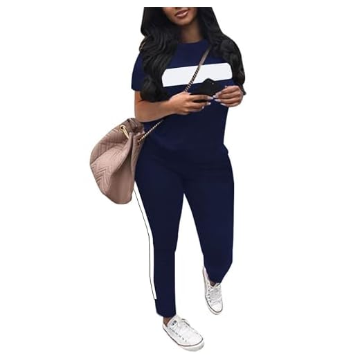 Remxi Workout Sets for Women 2 Piece Jogging Sweat Suits - Striped Short Sleeve Pullover Sweatshirt + Long Sweatpants Tracksuit Set Blue Medium