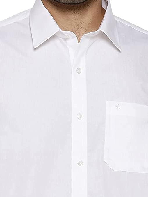 Image of RAMRAJ COTTON Men White Half Sleeve Shirt Crafted For Comfort| Durability| And Timeless Everyday Style