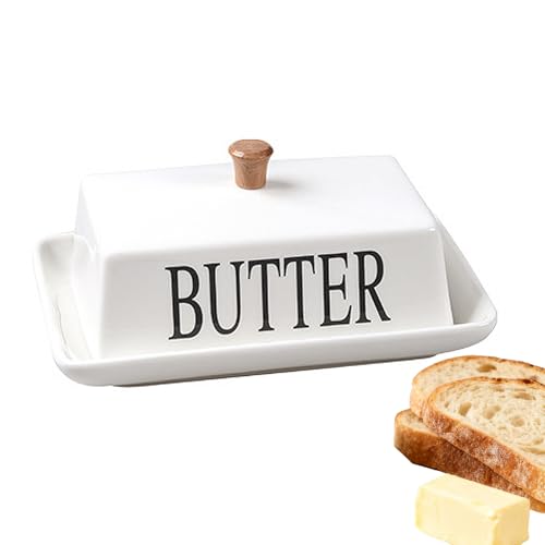Recipiente para Mantequilla, Mantequera de Ceramica, Platos de Mantequilla de Cerámica, Apto para Mantequilla Blanda y Fresca, 18 x 13 x 8 cm (Blanco)