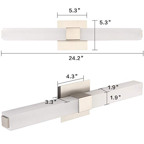 Image of 24in Modern Bathroom Vanity Light, 3CCT Dimmable Nickel LED Vanity Lights Bar, 18W Bathroom Lighting Fixtures Above Mirror 3000K /4500K /6000K Selectable