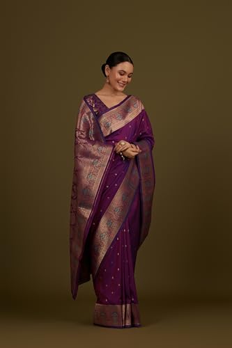 Image of Monjolika Fashion Women's Pure Kanjivaram Style Banarasi Soft Silk Saree With Blouse For Wedding