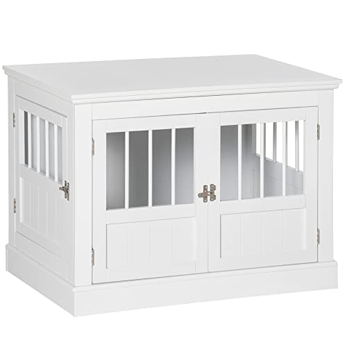 PawHut Hundekäfig, Hundehütte mit 3 Türen Hundebox für Zuhause Indoor, Hundehaus für kleine Hunde bis zu 10 kg, Möbel, Weiß 78 x 53 x 59,3 cm